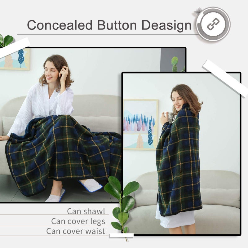 XING YE CHUAN Fleece Wearable Blanket, Comfy Poncho Throw with Buttons, Plush Sleeveless Blankets, for Women Cape Wrap Cover for Lightweight Microfiber Plaid Design (Green) - Image 4